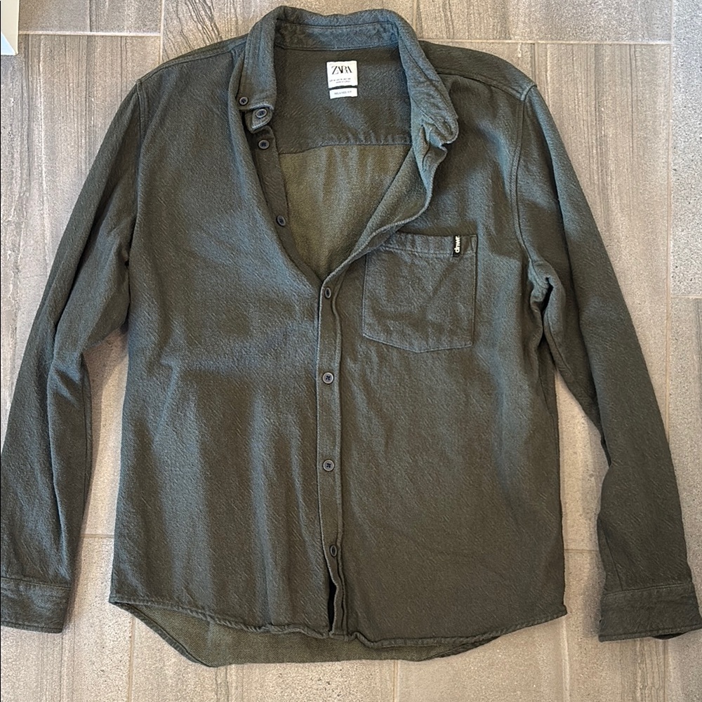 Zara Olive Green Button-Up Shirt